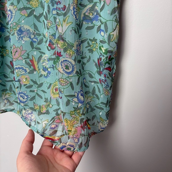 Anthropologie RD & Koko Floral Green Metallic Detsiled Sleeveless Blouse - Picture 4 of 8